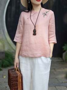 女装夏季新款中式立领斜襟衬衫