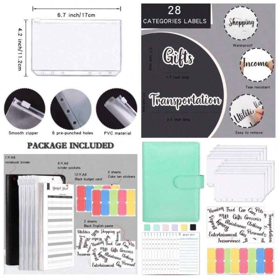 Carpeta de Presupuesto de Efectivo Organizador de Presupuesto de PU Carpeta de Presupuesto de Planificador Financiero para Presupuestar Ahorro de Dinero - Hebilla magnética macaron: verde - Ver 1