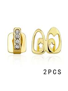 Hiphopowe, podwójne, puste w środku, serduszkowe grille na zęby, codzienne, pozłacane 14-karatowym złotem nakładki na zęby dla kobiet i mężczyzn, biżuteria, grille dentystyczne, popularne aparaty ortodontyczne hip-hop i ozdoby na zęby w stylu rap w Europie i Ameryce, złote zęby na Halloween, wydrążone wzory w kształcie serca i punkowe złocenie (dostawa losowa)