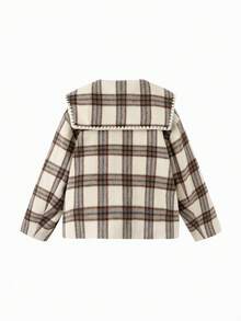 Balabala Chaqueta de algodón a cuadros para niñas, cálida, elegante y acogedora para otoño e invierno - tono cafe - Ver 2