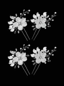 3pcs/Set Bridal Wedding Flower Crystal Pearl Hair Clips, Rhinestone Embellished White Floral Hair Accessories