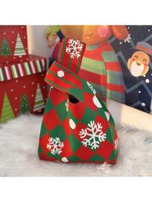 Pungi de Crăciun, Design la scară mică, Geantă mică tricotată cu model floral pentru purtat pe braț, Geantă de mână