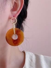 1 Pair Retro Exaggerated Metal Round Acrylic Resin Pendant Earrings, European And American Style For Women And Girls, Suitable For Travel, Wedding, Party, Birthday Gift, Fashion Jewelry