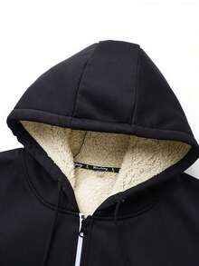 New Autumn/Winter Sherpa Thermal Lined Hooded Cardigan Jacket - Black - View 4