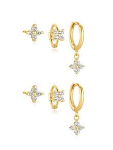 rakol 6pcs Set Elegant Shiny Copper Cubic Zirconia Four-Leaf Clover Hoop Earrings Set, Gift For Women - Style 11 - View 9