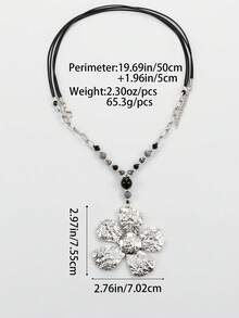 1 PC Retro Fashion Bohemian-Style Alloy Beaded Necklace With Floral Pattern, A Daily Wear Accessory For Ladies, An Exquisite Gift For Christmas, Couples And New Year.