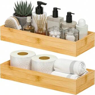 Kitchen Drawer Organizer Bins, Stackable Drawer Organizer For Silverware, Toilet Paper Basket Holder, Wood Bathroom Tray Countertop, Toilet Tank Tray