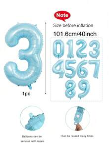 1个 - 40英寸珠光蓝色数字气球，大号巨型浅蓝色数字气球，适用于生日派对、周年纪念活动氛围装饰、蓝色主题生日活动装饰、拍照背景装饰、蓝色生日气球、婴儿派对 - 藍色 - 查看 2