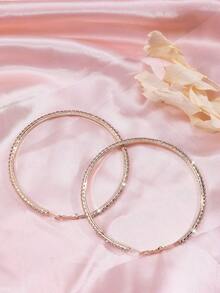 Minimalist Rhinestone Inlaid Chunky Hoop Earrings For Women, Fashionable & Chic Geometric Circle Drop Earrings - 銀色 - 查看 1