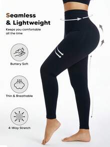 Women's Compression Leggings Yoga Pants Butt Lifting Seamless High Waist Tummy Control Stretchy Shapewear - Black - View 6