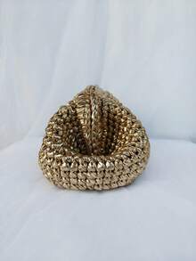 Metallic Lustre Crochet Women's Clutches Elegant Pure Handmade Knitted Clip Handbags Makeup Bag - Multicolor - View 6