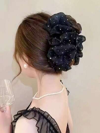 1 chiếc kẹp tóc nơ cỡ lớn màu đen trơn dành cho nữ, thời trang, thanh lịch, phong cách tối giản, phụ kiện tóc đa năng phù hợp cho sử dụng hàng ngày, đi biển, dự tiệc, đi làm, du lịch, buộc tóc đuôi ngựa, búi tóc, rửa mặt, trang điểm, phối đồ. Kẹp tóc thanh lịch, kẹp tóc thời trang, khăn bandana cho nữ, phụ kiện tóc mùa đông, kẹp tóc thanh lịch cho trang phục mùa hè.