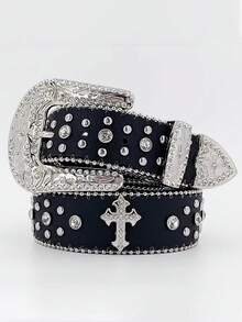 The Y2k Style Western-Style Rhinestone Belt, With A Cross Accessory, Is A Personalized Outfit. The Belt Cinch Is Very Suitable For Daily Wear And Is The Best Gift For Friends, Family And Loved Ones