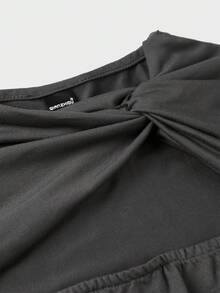 Blusa de punto de unicolor elegante y versátil con cuello asimétrico, abertura y manga acampanada para mujer, adecuada para salir de noche, vacaciones, boda, escuela, vacaciones, oficina, fiesta de cumpleaños, uso diario, Acción de Gracias, Año Nuevo, Día de San Valentín, manga larga - Gris Oscuro - Ver 10