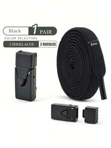 1pair Elastic No-Tie Shoe Laces With Switch Button, Black, Fits For Sneakers, Sports Shoes, Casual Shoes,White Shoes,Basketball Shoes, Trainers Running Shoes Summer, Shoes Accessories - 黑色 - 查看 5