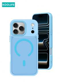 Blue 1pc Koolife Magnetic Charging Matte Personalized Letter Frame Phone Protective Case, Raised Camera Lens, PC+TPU, Compatible With IPhone 17 ProMax/17/17 Pro/17 Air/16/16 Pro/16 Plus/16 ProMax/15 ProMax/15 Pro/15 Plus/14 ProMax/13 ProMax/13 Pro/12 ProMax/11 - Far Peak Blue - View 7