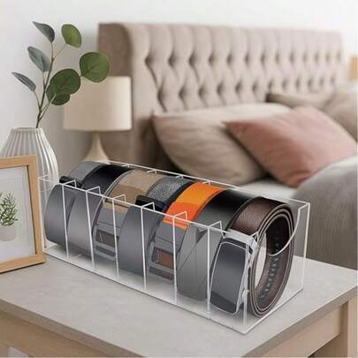 5/7 Compartments Acrylic Belt Organizer For Closet And Drawer, Stylish Display Case For Ties, Bow Ties, And Belts, Clear Storage Solution For Men And Women, Perfect For Organizing Accessories, Ideal For Holiday Gifting, Enhance Your Closet Aesthetic With This Versatile And Functional Storage Container, Keep Your Belts Neat And Accessible, Elevate Your Wardrobe Organization Game With This Elegant And Practical Belt Holder, Perfect For Any Fashion Enthusiast Looking To Maximize Space And Minimize Clutter.