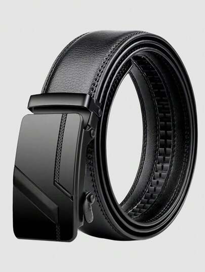 Cinturón PU con hebilla automática para hombres - Cinturón de vestir ajustable de alta resistencia, hebilla de un solo clic, adecuado para vaqueros, oficina, viajes - Regalo ideal para esposo/novio (uso casual y de negocios)