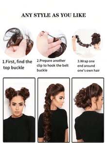 Messy Twisted Ponytail Hair Extension With Synthetic Wavy Updo Bun For Women, Elastic Hair Tie Included - 深棕色 - 查看 3