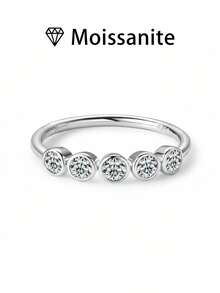 1 件女士结婚戒指，泡泡花戒指，1.8 克 925 纯银，0.1 克拉 * 5 颗莫桑石，波西米亚宫廷风格，奢华订婚/婚礼/周年纪念/情人节礼物，附有莫桑石证书和精美礼品盒