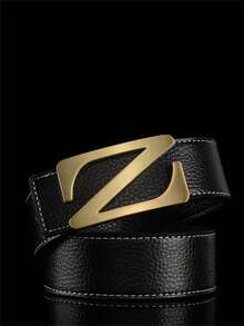 1pc Men's Fashionable Luxury Smooth Buckle Classic Letter Pattern Belt, Versatile Holiday Essential, Suitable For Family, Gifts, Vacation And Festivals, Ideal Holiday Gift - Multicolor - View 16