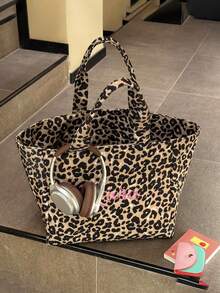 1 Personalized Women's Shoulder Bag, Custom Name Embroidery Crossbody Bag, Large Capacity Leopard Print Casual Handbag, Tote Bag, Shopping Bag, Suitable For Daily Use, Can Be Used As Family, Friends, Christmas, Easter, Spring Festival, Minimalist, Commuter, Business Casual, Basic, Customized, Personalized, Unique, Customized, Ideal Gift - Brown - View 2