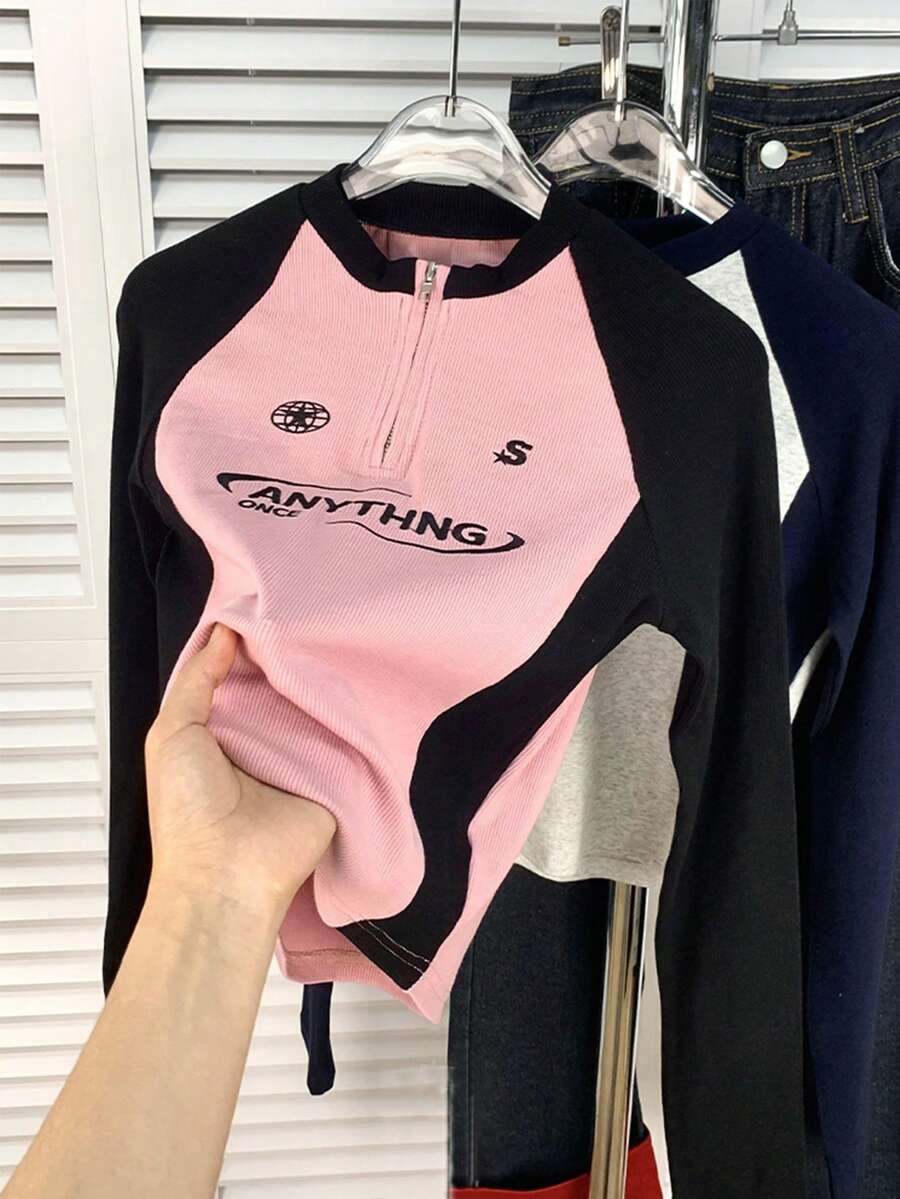 女童休闲插肩袖字母刺绣 T 恤，8-12 岁