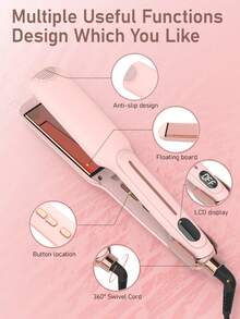 1.6 英寸钛金属平板直发器和卷发器二合一，适合所有发质的最佳卷发器，双电压旅行平板直发器，直发器，表面光滑，加热速度快，拉直头发所需的时间和步骤更少，适合所有长度的头发，更大的夹板可一次抓住更多头发