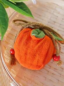柿子吊坠香包，可挂于后视镜或车内，祈福钱包，空袋材料套装，拉绳式零钱包，迷你钱包，小钱包，可爱钱包，零钱包 - 橘色 - 查看 5