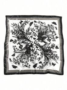 1pc Women's Geometric Satin Square Scarf – Fashionable Headband & Hairband, Elegant Bandana For Outdoor & Daily Wear, Perfect Valentine's Day Gift - 黑白 - 查看 4