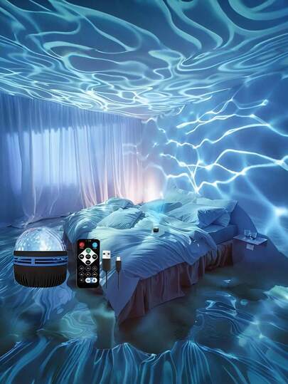 Ocean Wave Projector, Bedroom Night Light Projector, Water Lamp Suitable For Adult Game Room, Home Theater, Ceiling, Room Decor, Christmas Gift, Valentine's Day Gift, Camping Wedding Decor, Halloween Christmas Decor, With 7 Color Patterns And Remote Control, USB Powered, No Battery Included