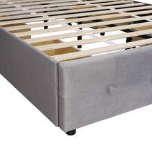 Upholstered Bed 140 X 200 Cm, Double Bed With Drawers, Slatted Base And Backrest, Skin-Friendly Double Bed In Velvet Fabric For Adults And Teenagers, Grey (Mattress Not Included) - Grey - View 3