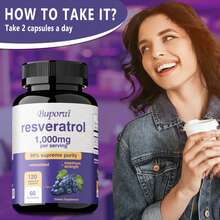 BUPORAI Resveratrol 1000 Mg: Antienvejecimiento, Cabello, Piel Y Uñas Saludables, Salud General Y Cardíaca, Mejora La Respuesta Inmunitaria - 120 Unidades - Una botella - Etapa de prueba - Ver 7