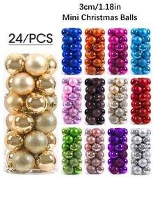 24个3厘米圣诞球套装，圣诞装饰球，圣诞树装饰，适用于婚礼、生日派对、节日装饰、圣诞派对、圣诞氛围装饰道具、圣诞装饰品、圣诞礼物、圣诞装饰、房间装饰、家居装饰、圣诞装饰品、家居圣诞礼物、圣诞装饰 - 彩色 - 查看 10