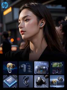 HP Wireless Earbuds, BT, ENC Noise Cancelling Headphones, Waterproof, 30+ Hours Battery Life, Multi-System Compatible, Works With Multiple Devices, With Case - Black - View 6