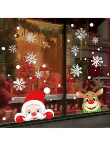 Pegatinas de ventana navideñas, pegatinas de copos de nieve, pegatinas de copos de nieve, Papá Noel y renos de dibujos animados para decoración de fiestas, pegatinas estáticas de invierno para ventanas, pegatinas navideñas, adecuadas para decoración de fiestas navideñas, pegatinas de ventana de invierno, decoración de fiestas - Multicolor - Ver 10