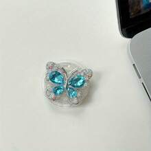Suporte dobrável para celular com borboleta e strass - Suporte de mesa flexível para vídeos, suporte portátil ajustável, acessório feminino sofisticado, presente criativo. - Multicolorido - Ver 9