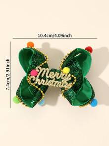 1pc Christmas Day Style Hair Bow Clips For Girls,Green Color Sparking Glitter Design Letter Decor Headdress,Bowknot Hair Clips Duck Clips Hair Accessories