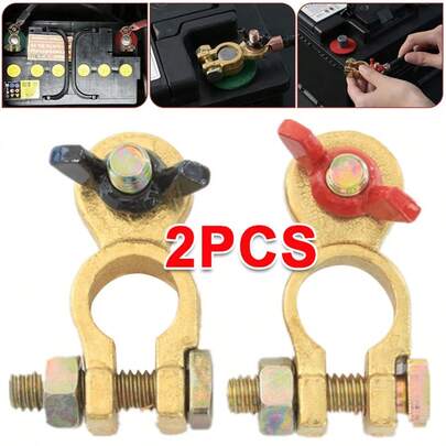 2Pcs 12V Brass Clamps Heavy Duty Car Battery Terminal Connector Positive Negative