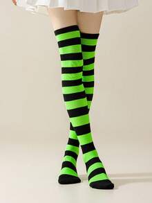 1 Pair Women's Striped Knee High Socks, Fashion Colorful Stripes, Thigh Socks, Long Socks, Girls Socks, Party Socks, Dance Socks, Punk Style, Rockstar, For Daily Wear, Cozy Socks