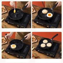 1 sartén antiadherente de acero inoxidable, sartén de desayuno de varias etapas con moldes para hamburguesas y huevos, mango, adecuada para estufas de gas, placas de inducción - Negro - Ver 2