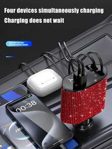1pc Shiny Rhinestone Car Charger, Fast Charging USB Type-C Car Phone Charger, Diamond Adapter, Compatible With Phones, Dashcams, GPS And Other Devices, Ideal Gift For Men And Women On Holidays/Birthdays - Multicolor - View 25