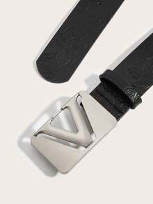 1pc Unisex Floral Print Solid Color Casual Retro Party Palace Style Street Punk PU Leather V-Buckle Peony Pattern Leather Casual Versatile Belt, Suitable For All Seasons