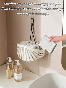 1 túi đựng nước rửa chén hình vỏ sò sáng tạo cho vòi bếp, đựng miếng bọt biển, len thép, bàn chải rửa chén - trắng - Xem 5