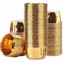 50/100pcs Cupcake Baking Cups,3.5oz Cupcake Cups,Aluminum Cupcake Tip Pan Ramekin Holders Cupcake Wrappers For Wedding Birthday Party Supplies,Gold Color - Gold - View 9