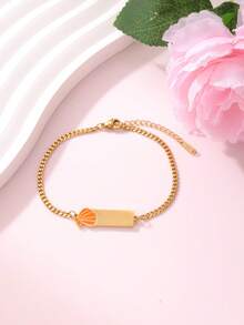 1pc Customized 18K Stainless Steel Colorful Enamel Multi-Element Letter Heart Bow Laser Engraved Bracelet, Suitable For Women, Daily & Holiday Gift