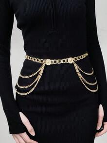 Fashionable Personalized Tassel Multi-Layer Metal Waist Chain Dress Decorative Belt - Gold - View 1