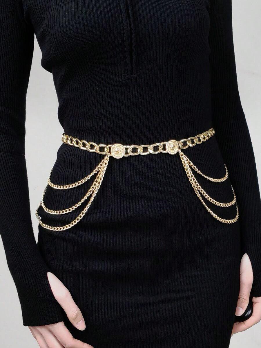 Fashionable Personalized Tassel Multi-Layer Metal Waist Chain Dress Decorative Belt - Gold - View 1