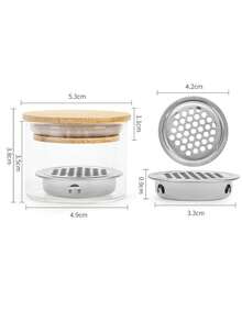 指甲刷清洁工具加厚玻璃洗笔水晶杯不锈钢网滤杯精致多用途玻璃刷清洗器带竹盖 - 笔清洗和存储解决方案