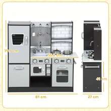 AIYAPLAY Cucina Giocattolo per Bambini, Cucina Legno per Bambini, Cucinetta Giocattoli con Fornelli, Microonde, Armadietti, Lavandino, Pentole, Accessori in Acciaio Inox, 3-8 Anni, 81x27x80cm, Marrone - Multicolore - Visualizzare 3